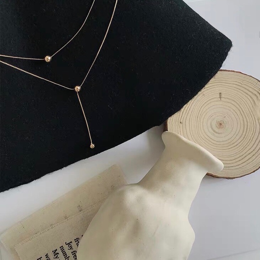 Gold Plated Simple Triple Beads Ball Necklace - Picture 5 of 7